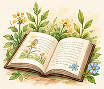 Aufgeschlagenes Buch zwischen Gartenpflanzen