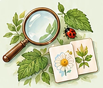 Lupe, Marienkäfer und Memorykarten