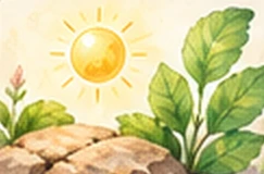 Sonne über Steinen und Blättern