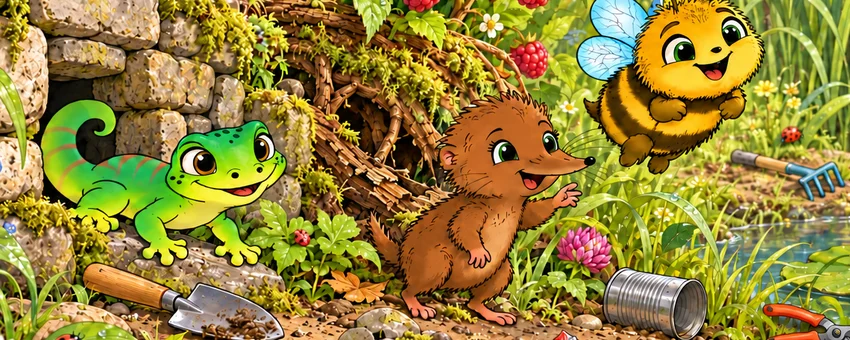 Paul, Marie und Bruno im Garten